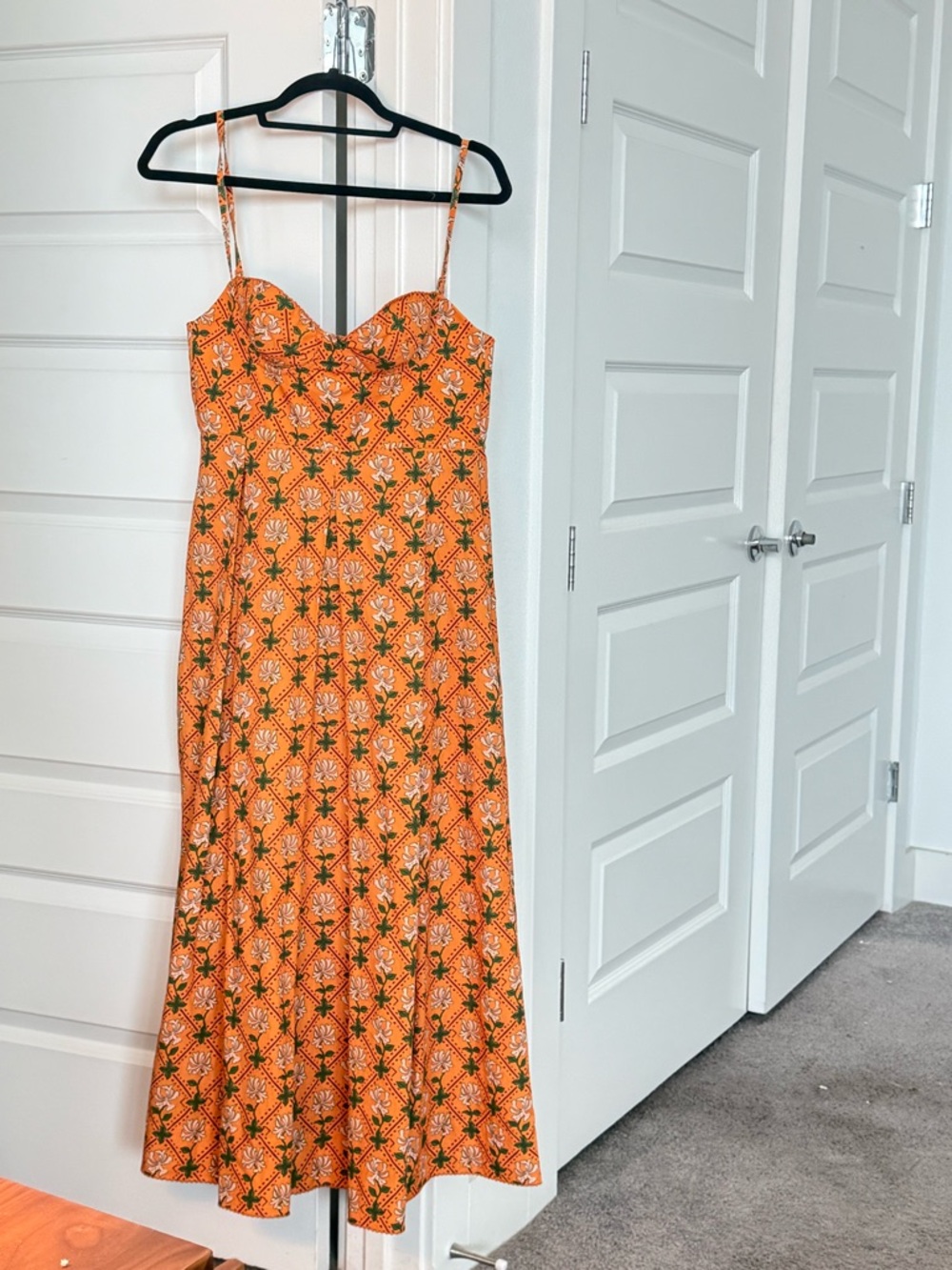 Agua Bendita Orange Floral Maxi Dress with Green Accents